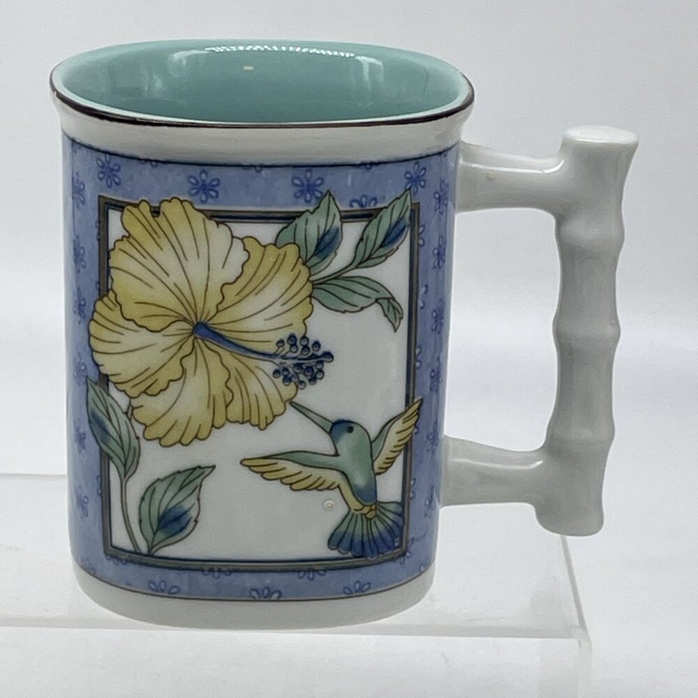 Vtg Takahashi San Francisco Hummingbird Yellow Hibiscus Flower Coffee Tea Mug